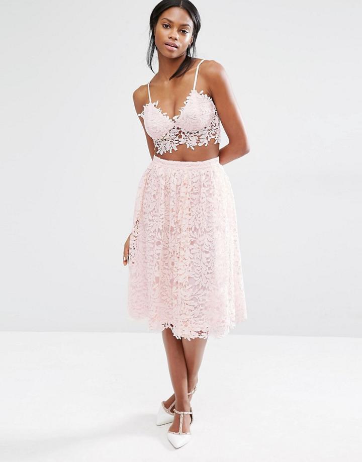 Missguided Crochet Lace Full Midi Skirt - Blush