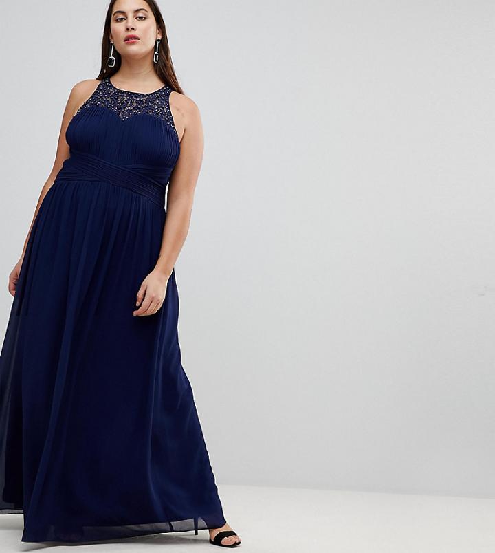 Little Mistress Plus Maxi Dress With Embellishment - Navy