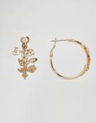 Asos Pretty Flower Hoop Earrings - Gold