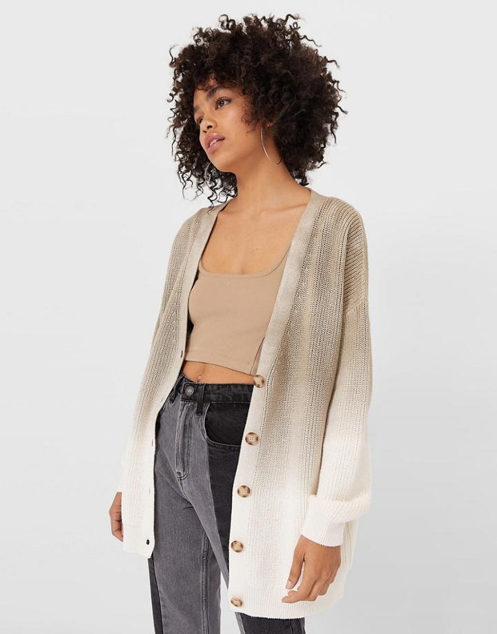 Stradivarius Ombre Knit Cardigan In Stone-neutral