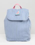 Lazy Oaf Stripe Fruit Embroidery Backpack - Blue