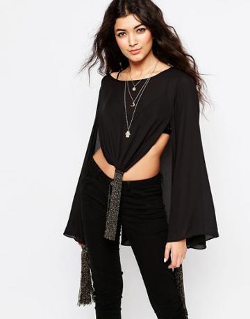 Never Fully Dressed Tie Front Top - Black