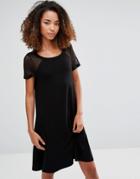 Vero Moda Swing Dress With Mesh Polka Dot Sleeves - Black