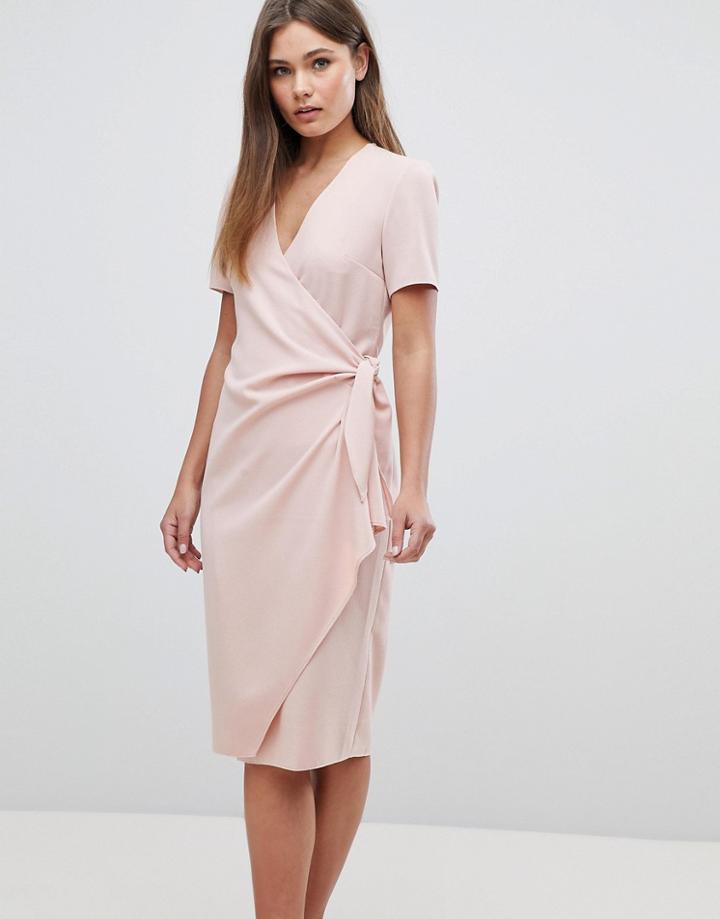 Asos Clean Wrap Midi Dress With Pocket Detail - Pink