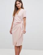 Asos Clean Wrap Midi Dress With Pocket Detail - Pink