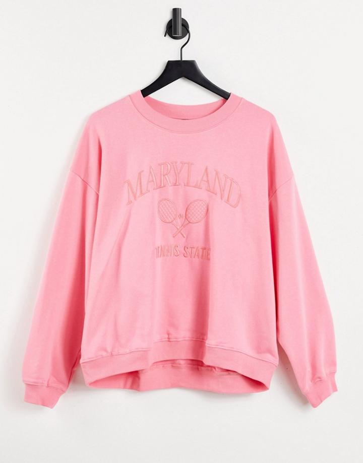 Monki Nana Organic Cotton Maryland Logo Sweatshirt In Pink