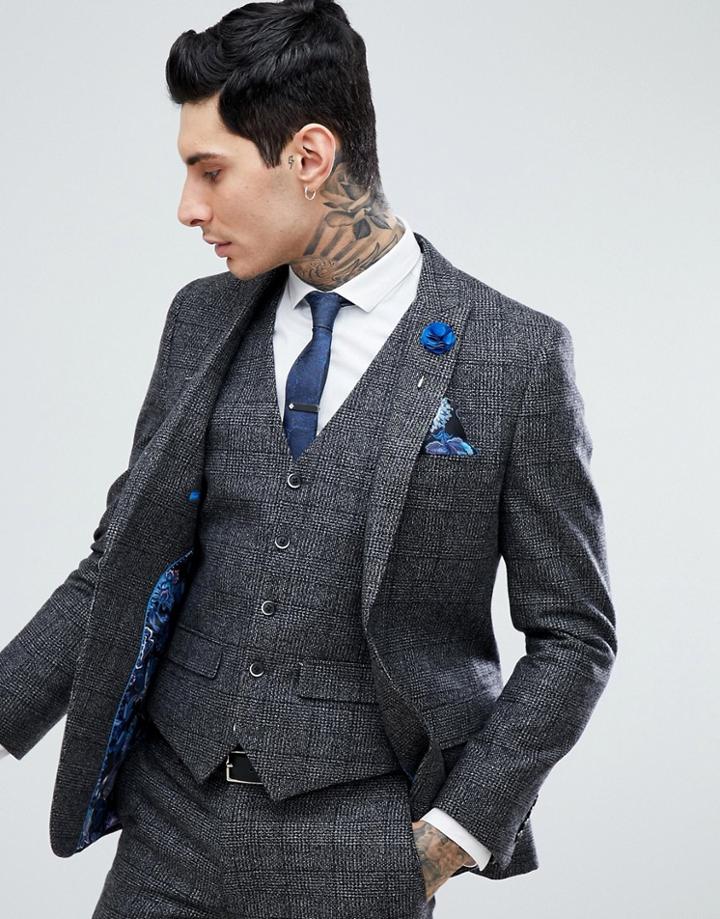 Harry Brown Gray Check Slim Fit Wool Blend Suit Jacket - Gray