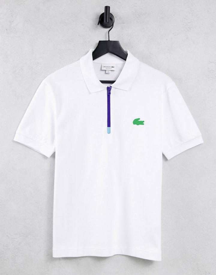 Lacoste Zip Neck Polo In White