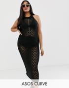 Asos Design Curve Crochet Maxi Dress-black