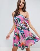 Asos One Shoulder Tropical Print Sundress With Cut Out Detail - Multi