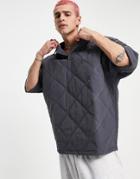 Asos Design Oversized Quilted Revere Polo Shirt In Faded Black