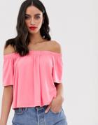 Asos Design Off Shoulder Swing Top In Pink - Pink