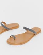 Asos Design Freedom Toe Loop Flat Sandals - Gray