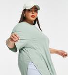 Asos Design Curve Oversized Ribbed T-shirt With Side Slits And Stitch Detail In Teal-green