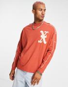 Asos Design Oversized Long Sleeve T-shirt In Red With Chest Print