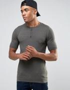 Asos Muscle Fit Knitted T-shirt With Henley Neck - Green