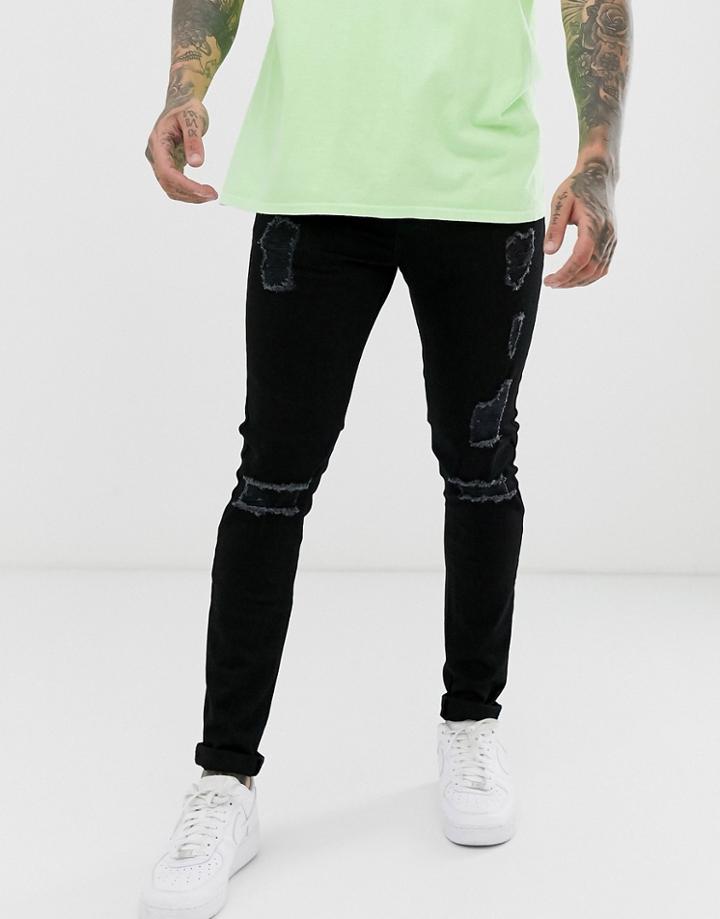 Apt Destroyer Ripped Jeans In Black Super Skinny Fit - Black