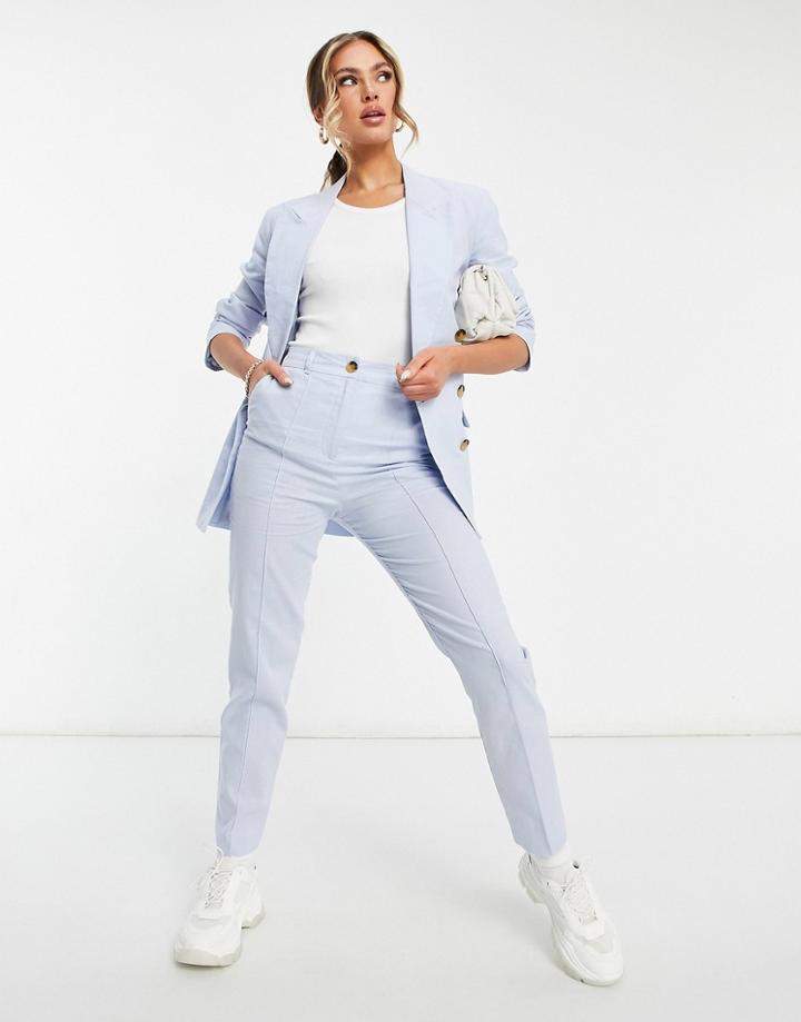 Asos Design Clean Cigarette Linen Suit Pants In Blue-blues