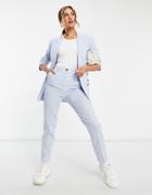 Asos Design Clean Cigarette Linen Suit Pants In Blue-blues