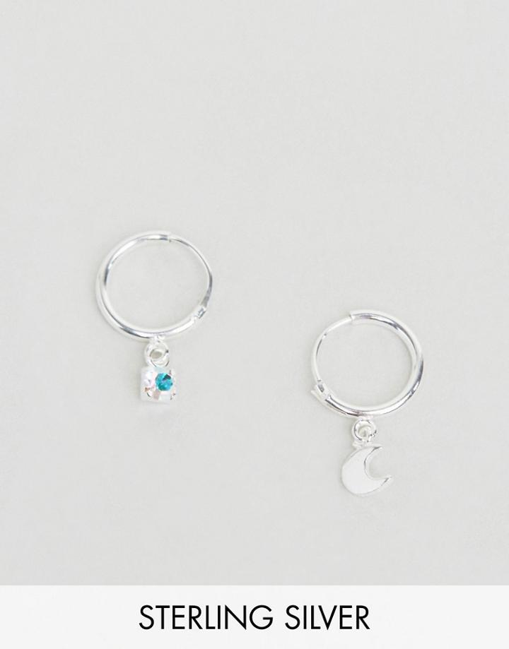 Asos Sterling Silver Mismatch Tiny Charm Hoop Earrings - Silver