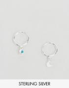 Asos Sterling Silver Mismatch Tiny Charm Hoop Earrings - Silver