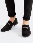 Asos Design Loafers In Black Faux Suede With Snaffle Detail-gray