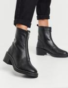 Depp Chunky Center Zip Boots In Black Leather