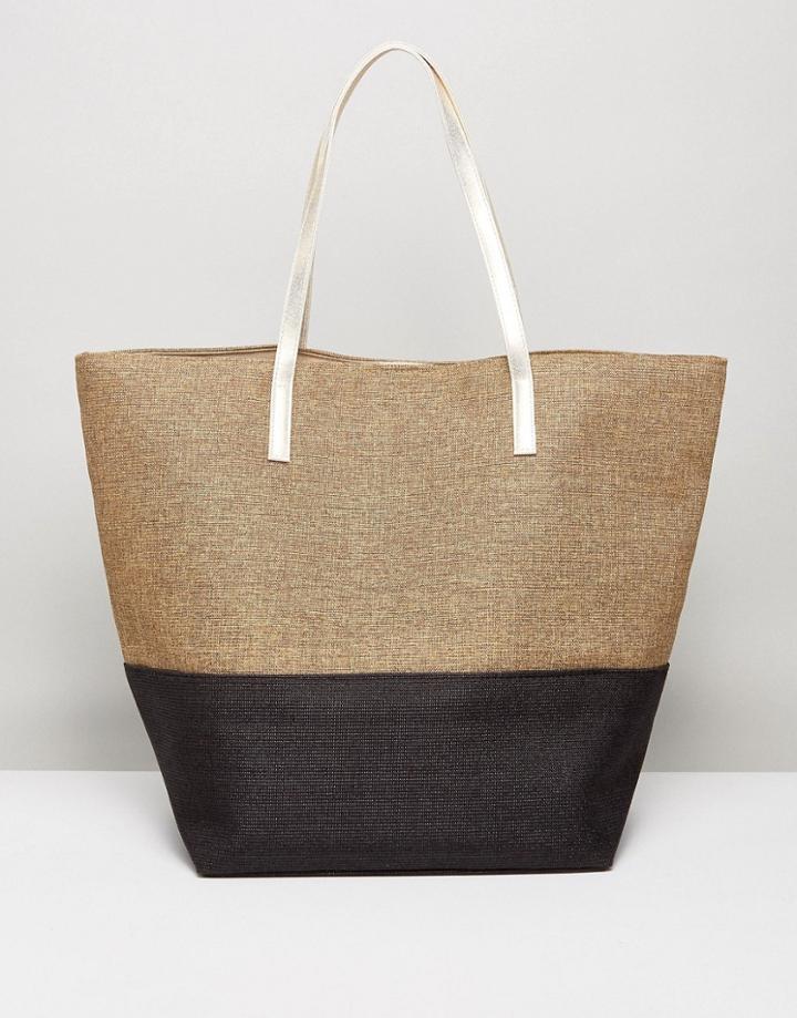 Vincent Pradier Black And Gold Color Block Beach Bag - Beige