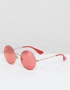 Ray Ban Round Sunglasses With Red Lens