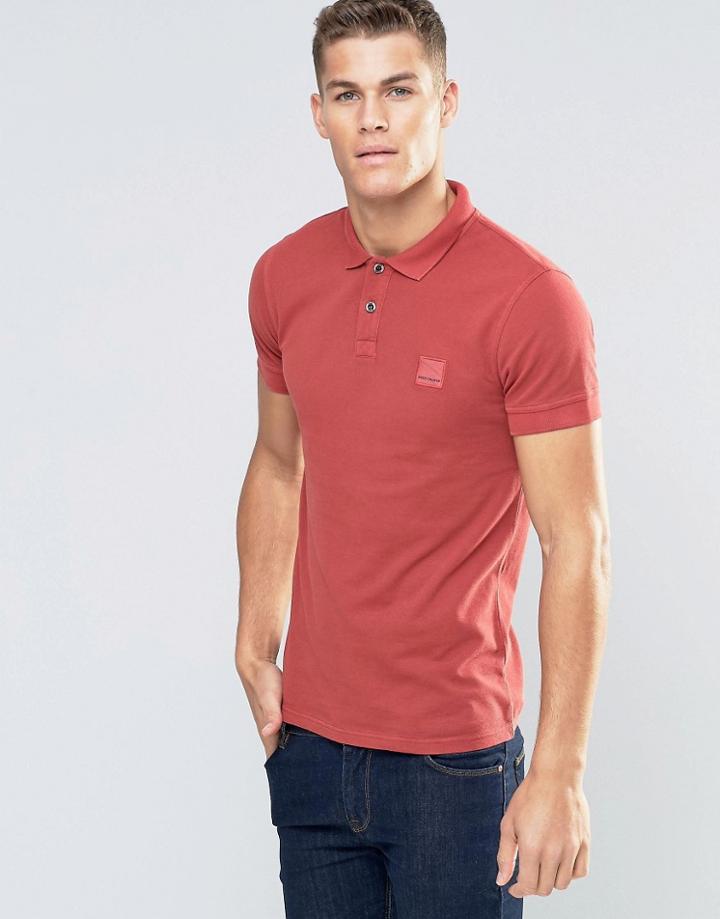 Boss Orange Pascha Slim Logo Polo Washed Pique - Red