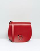 Leather Satchel Company Saddle Bag With Bull Ring Closure - Red