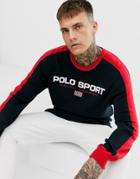 Ralph Lauren Sport Capsule Chest Logo Contrast Taping & Trim Sweatshirt In Navy/red