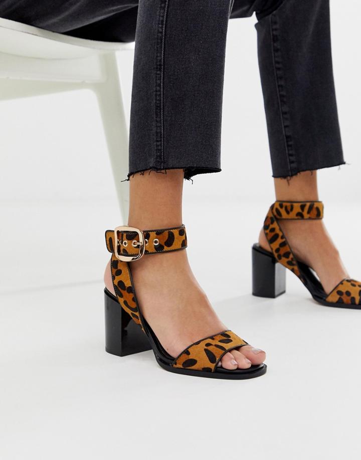 River Island Block Heeled Sandals With Ankle Strap In Leopard Print-brown