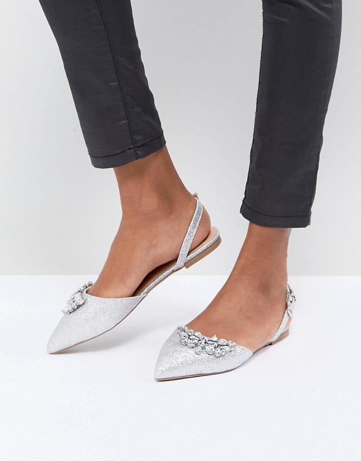Head Over Heels By Dune Flat Pointed Shoe In Silver With Embellishment - Silver