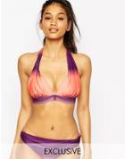 Asos Fuller Bust Exclusive Coral Dip Dye Ombre Marylin Bikini Top Dd-g - Coral Ombre