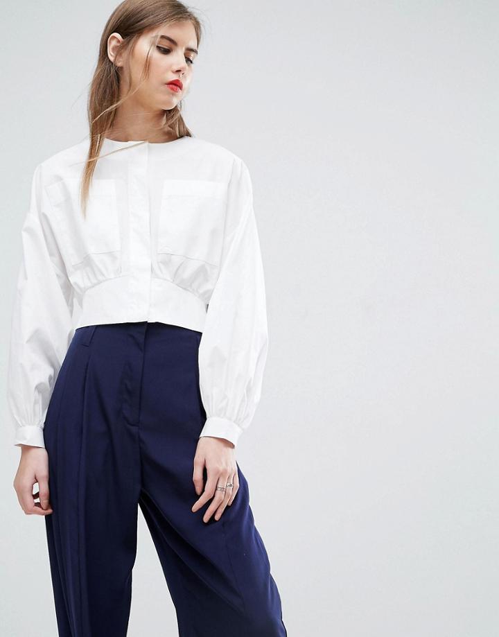 Asos Batwing Collarless Shirt - White
