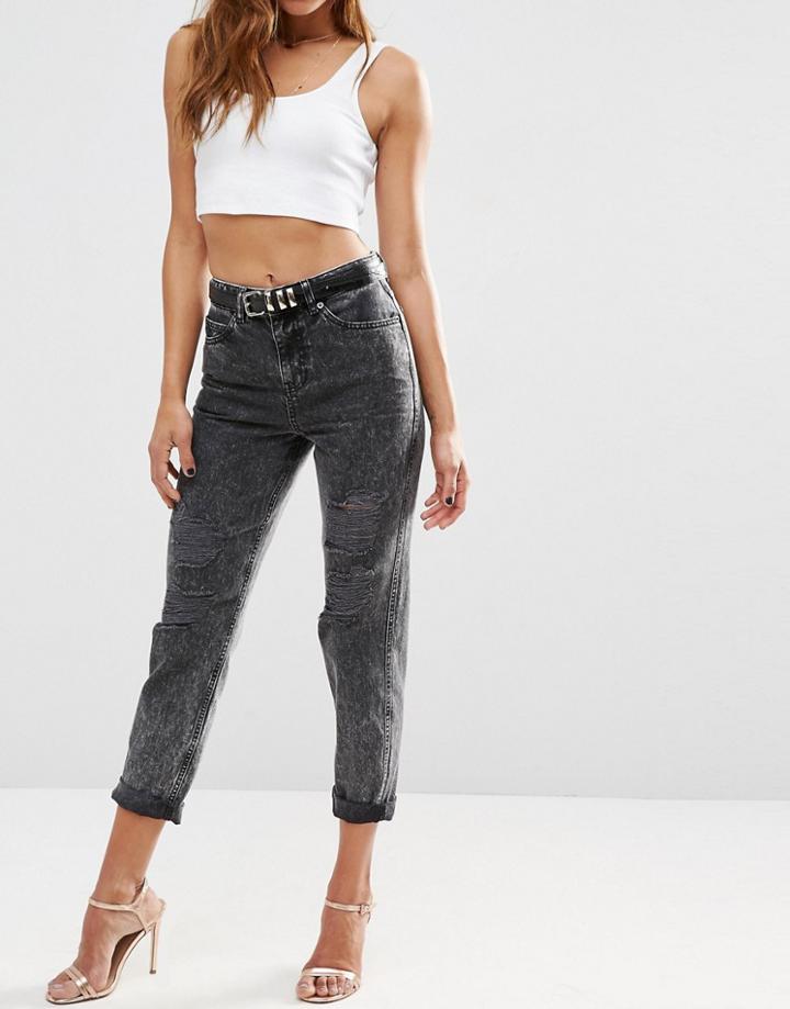 Asos Original Mom Jeans In Black Acid Wash - Black Acid Wash