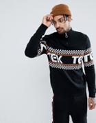 Asos Knitted Co-ord Half Zip Sweater With Text Design - Black