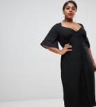 Fashion Union Plus Maxi Dress With Flutter Sleeves-black