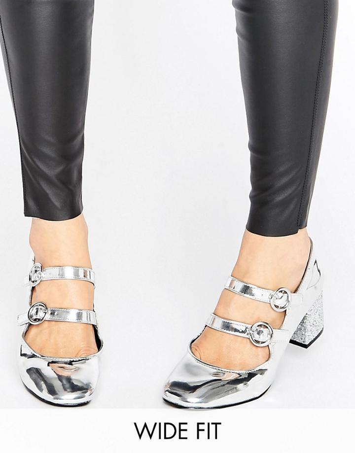 New Look Wide Fit Glitter Heeled Shoes - Silver