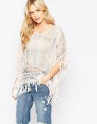Vila Fringed Poncho - Peach Blush