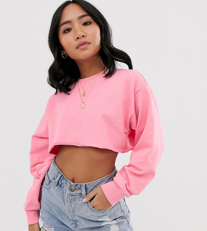 Asos Design Petite Super Crop Sweat In Pink