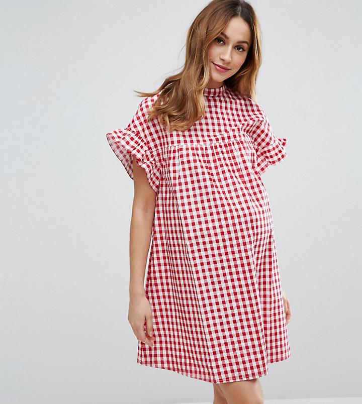 Asos Maternity Red Gingham Smock Mini Dress - Red