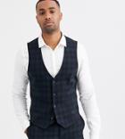 Asos Design Tall Super Skinny Suit Suit Vest In Blackwatch Plaid Check In Navy