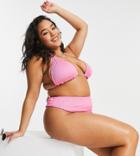 We Are We Wear Plus Mix And Match Reversible Ribbed High Waist Bikini Bottom In Pink To Lilac