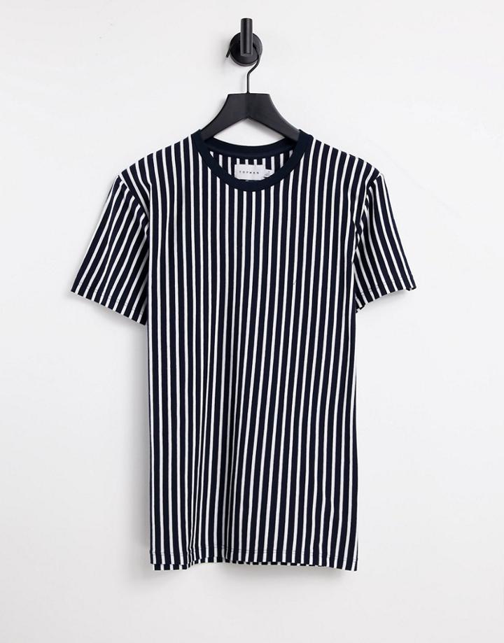 Topman Classic Fit Stripe T-shirt In Navy And White-multi