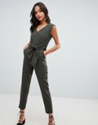 Closet London Tailored Jumpsuit With Tie Waist - Green