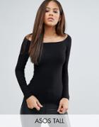 Asos Tall Top With Off Shoulder In Rib - Black