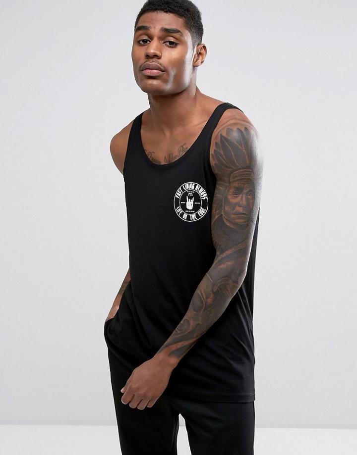Asos Longline Tank With Fast Living Always Print - Black