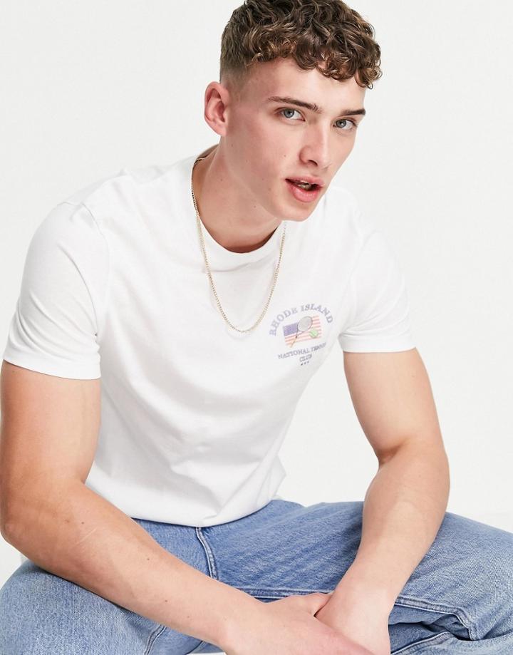 Asos Design T-shirt In White Organic Cotton With Chest Tennis Print